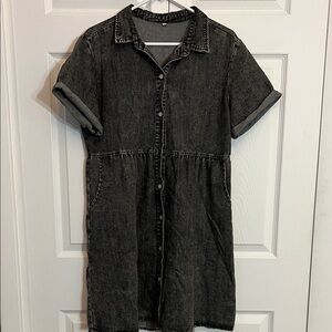 Elegant Charcoal Denim Midi Dress